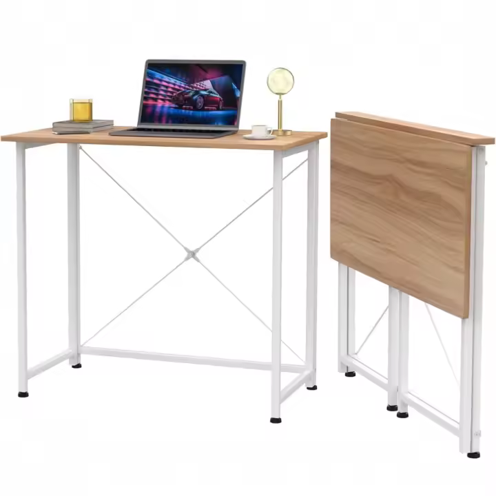 Oferta Mesa Escritorio Plegable, Mesa Ordenador, Compacto sin ensamblaje, Mesa de Estudio para Casa Oficina, Escritorio para computadora Manualidades, Blanca Beige Negra, 80 x 45 x 74 cm - 1