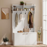 HOMCOM Perchero Zapatero, Perchero Recibidor con 2 Puertas, Estantes Abiertos, 6 Ganchos, para Pasillo, Dormitorio, Salón, Estilo Moderno, 100x38x172 cm - details 1