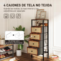 HOMCOM Cajonera de Tela Cómoda para Dormitorio con 5 Cajones con Frentes de Ratán y Marco de Acero Mueble Organizador para Sala de Estar 58x29x99 cm Marrón Rústico - details 0