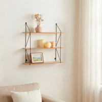 Max Home - Estantería de pared, rectangular, 50x12x49 cm, peso máximo 6 kg, 3 baldas, para colgar, estructura metálica negra, efecto madera natural, para salón, recibidor, baño, dormitorio - details 1