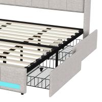 Cama tapizada capitoné con LED, puertos USB y Type-C, 4 cajones de almacenamiento, lino, beige y gris, 140x200 cm / 160x200 cm / 180x200 cm - details 3