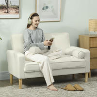 HOMCOM Sofá de Plaza Tapizado en Terciopelo Sofá de Salón de con Asiento Capitoné y Patas de Madera para Espacios Pequeños Dormitorio Sala de Estar Oficina Crema - details 1