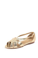 Sandalias doradas planas con tiras cruzadas y acabado metalizado, Zapatos para vestir estilo elegante con hebilla Corina Paloma Wang - details 0