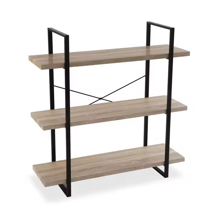 Versa Helsinki Mueble para el Salón, Sala de estar Auxiliar, Estanterías para organización de 3 estantes, Medidas (Al x L x An) 104 x 100 x 33 cm, Madera y Metal, Color Marrón - 1