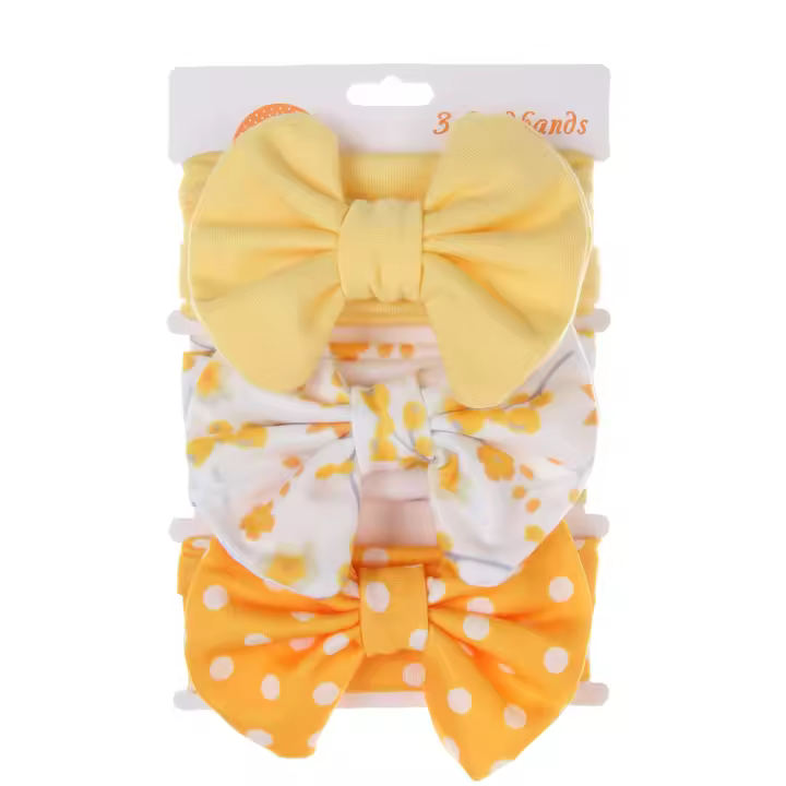 3Pcs/set Lindos Diademas De Algodón Para Bebés Recién Nacidos Niños Y Niñas Con Nudos Elásticos Estampados De Puntos Rayas Y Flores Niños Pañuelos De Cabeza - 1