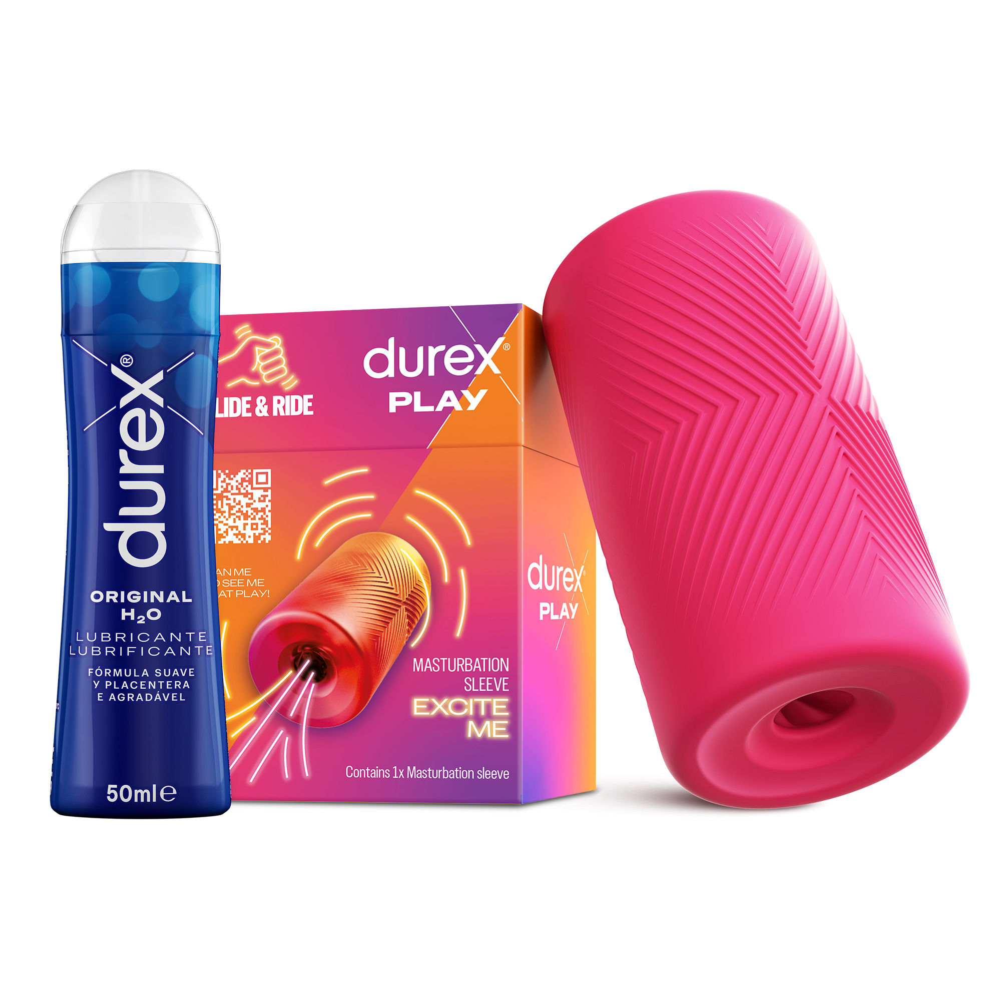 Durex Masturbador SLIDE & RIDE + Lubricante Original H2O 50 ml, Elástico, Suave Flexible y Texturizado con Estrías