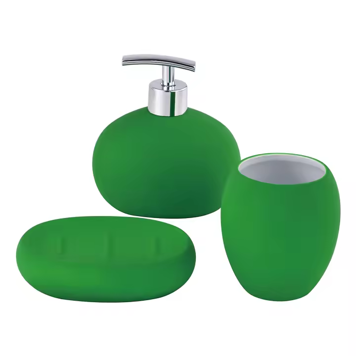 Set 3pc accesorios de baño (vaso + dispensador de jabón + plato para jabón) cerámica verde rainbow CASA BENETTON - 1