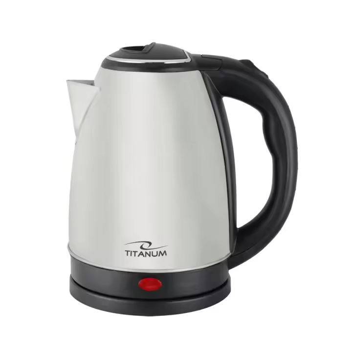 Titanum tkk102x electric kettle 1.8L 1800W stainless steel with auto shut-off and fast boiling features, ideal for water heating at home or on the go. - 1