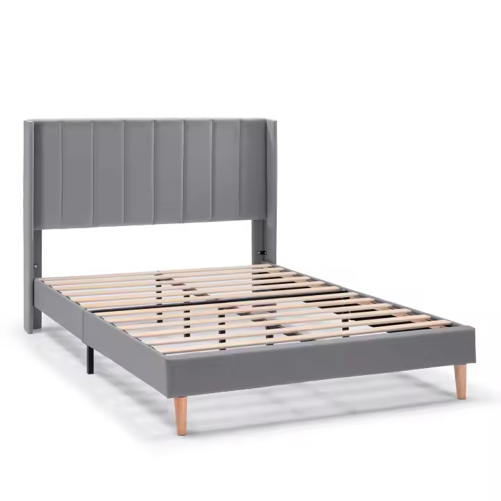 VS Venta-Stock Estructura de cama tapizada Noelia de 30 cm Gris Oscuro - 1