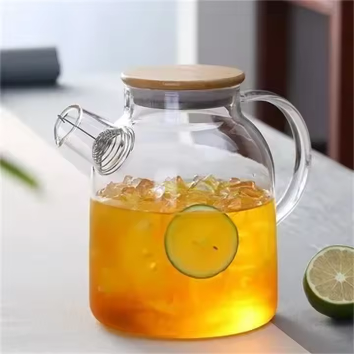Tetera De Vidrio Borosilicato 1L/1.8L Con Tapa De Bambú Y Filtro Removible Para Oficina Y Hogar Kettle De Té Transparente - 1