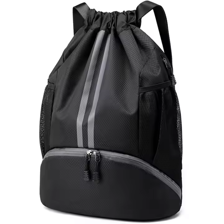 Mochila deportiva con cordón - Bolsa de gimnasio con cordón para natación con compartimento para zapatos y bolsillo impermeable para mujeres y hombres - 1
