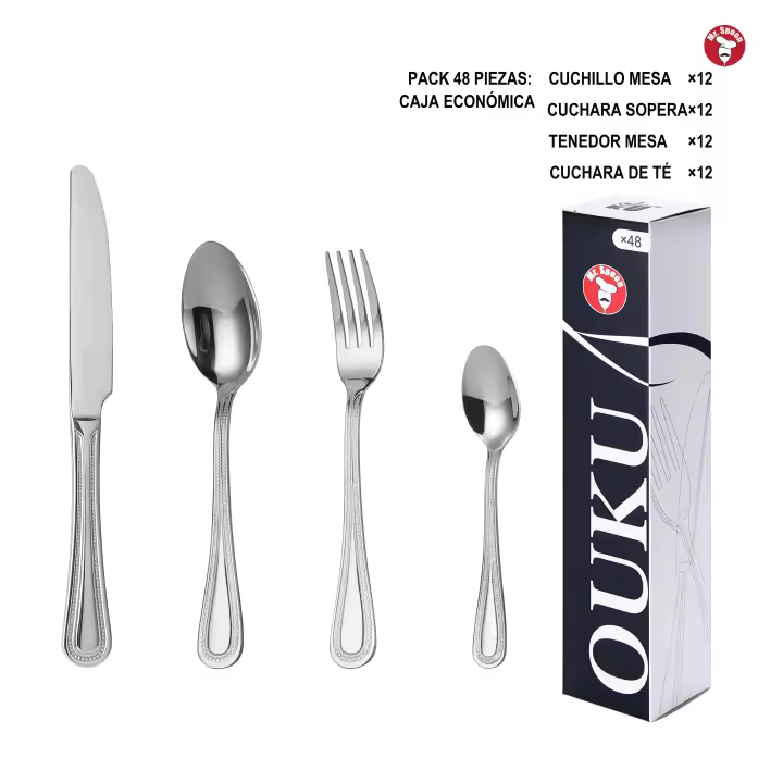 Mr.Spoon Serie Bola Juego de 24 o 48 piezas cubiertos,Acero Inoxidable 18/0,Económico y funcional,Incluye cuchillo de carne o mesa,tenedor,cuchara,cucharilla,Mango monobloque,Apto para lavavajillas,Empaque ecológico,Ideal para casa,hotel,restaurante - 1