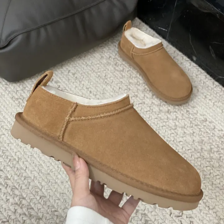 Botas De Nieve Para Mujer Con Piel De Oveja Y Lona De Lana Térmica Botines De Tobillo Slip-On Zapatos Casuales De Invierno - 1