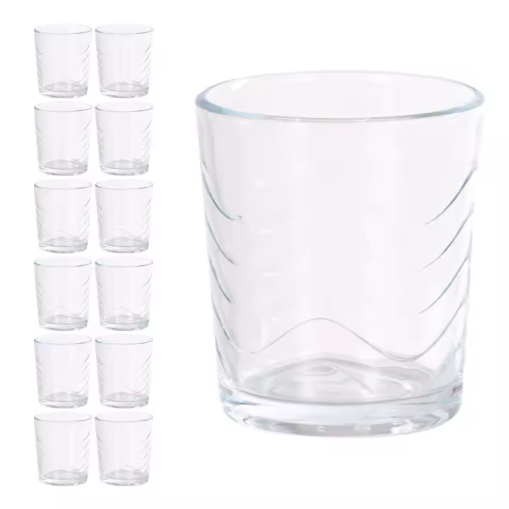 XOCOTŌ® Juego 6/12 vasos de Agua / Refresco 'Ondas' Vasos de cristal de Alta Calidad, para Agua y bebidas, 260ml Transparentes, de Cristal - 1