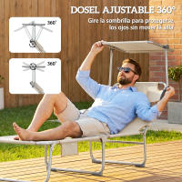 Outsunny Set de 2 Tumbonas Jardín Exterior, Tumbonas Plegables con Reposacabezas, Dosel 360°, Orificio Facial, Bolsillo Lateral, Respaldo Reclinable 5 Posiciones y Textilene 550 g/m² para Playa - details 3