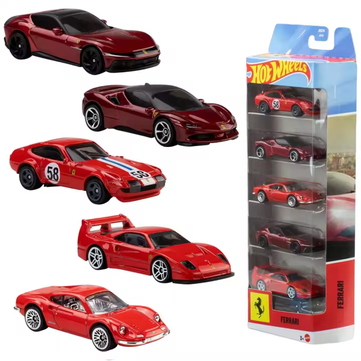 Coche Hot Wheels Pack 5 Vehículos Ferrari Escala 1:64 (JLN12) - 1