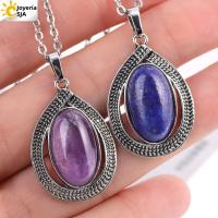 Collar Colgante De Gota De Agua Con Piedra Natural Para Mujer Perla Ovalada De Amatista Rosa Cristal Colgante De Moda H633 - details 19
