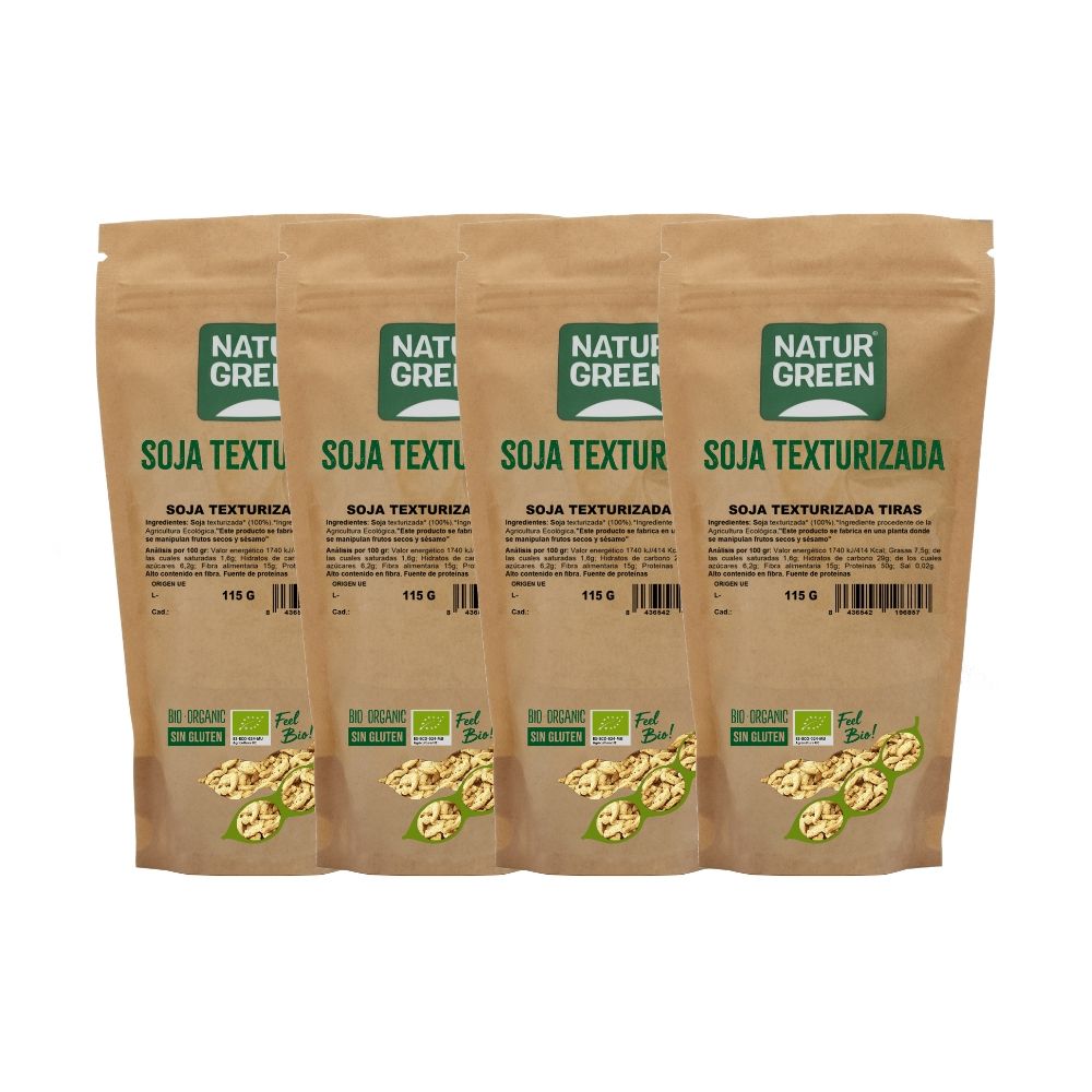Soja Texturizada en Tiras Bio 115g | Pack de 4x | Proteína vegetal ecológica, sin gluten | Naturgreen