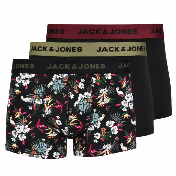 Jack & Jones JACFLOWER Pack 3 Boxers Hombre, Calzoncillos Boxer Cortos, Ropa Interior Masculina, Microfibra Elástica, Estampados y Lisos, Cómodos, Cintura Elástica - 1