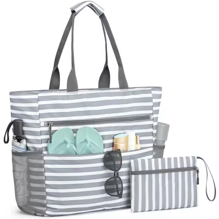 OmHO Bolso de playa grande impermeable y a prueba de arena, bolso de playa plegable, bolso de almacenamiento de bolso plegable de gran capacidad, - 1