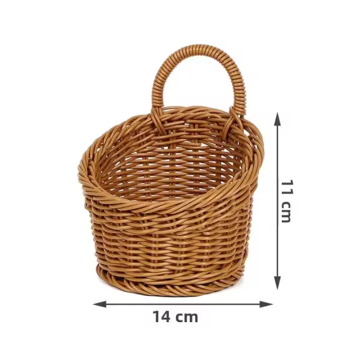Cesta De Almacenamiento De Cocina Tejida a Mano Imitación Rattan Marrón Con Mango Para Verduras Frutas Flores Organizador Colgante - 1