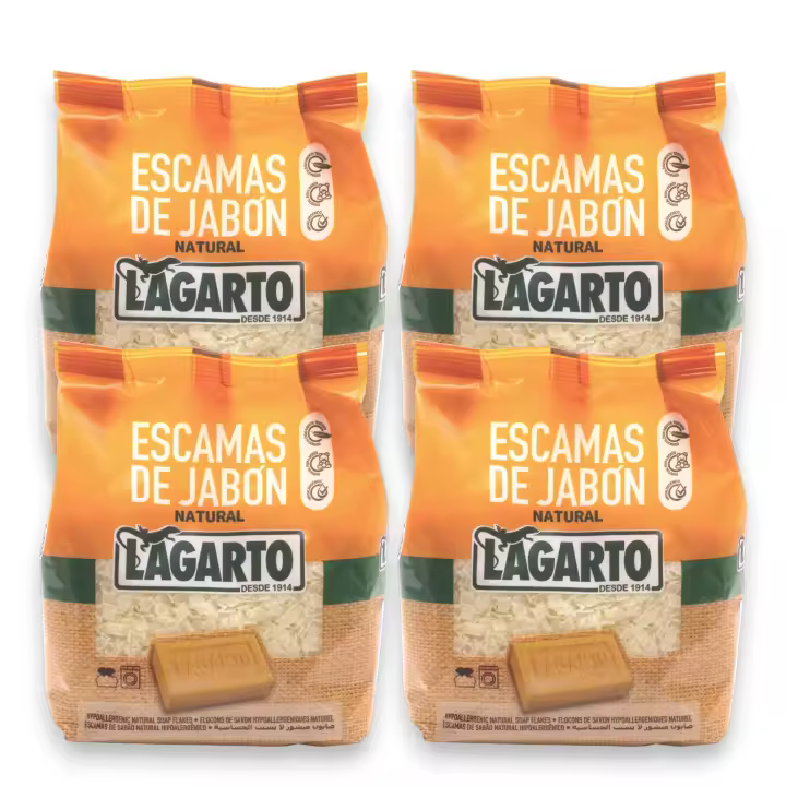 Detergente en Escama de Jabón Natural LAGARTO - Escamas para Lavadora Ropa Blanca y de Color - Presentación 400g - Pack de Unidades - LAGARTO. - 1