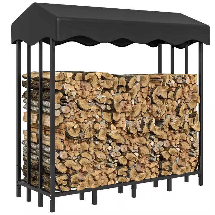 Outsunny Soporte para Leña con Cubierta 143x70x145 cm Leñera de Exterior Estante de Leña de Metal con Estructura Reforzada Impermeable Carga 1200 kg para Interior y Exterior Negro - 1