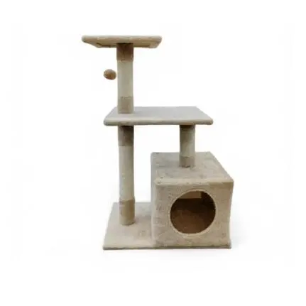 Árbol para Gatos Multifuncional de 3 Niveles con Cueva, Poste de Sisal y Juguete Colgante – Color Beige, Ideal para Espacios Pequeños, Marca Cottecota - 1