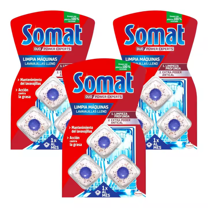 Somat Pack de 3 Bliesters de 3 Aditivos Lavavajillas Pastillas Limpia Máquinas Limpia Lavavajillas para Cal y Grasa Durante el Lavado (9 Pastillas en Total) - 1