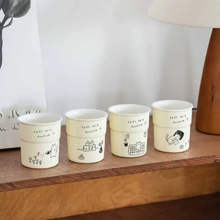 Taza De Café 225ml Con Diseño De Gatos Lindos Y Sencillos Taza De Leche De Avena Para Desayuno O Oficina Regalo Ecológico De Porcelana Blanca - 1