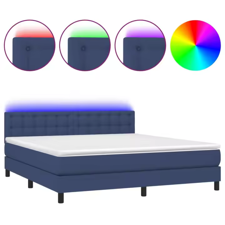 vidaXL Cama box spring colchón y luces LED tela azul 180x200 cm - 1