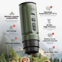 HiBREW H4C EXPLORER, Cafetera Portátil, Batería Desmontable, Compatibilidad con Múltiples Cápsulas, Temperatura Ajustable (85~95°C), Tiempo de Preparación Programable, 20 Bares de Alta Presión, Tanque de Agua de 100mL, con Soporte de Aleación de Aluminio - details 6