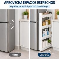Carrito Auxiliar Estrecho con Ruedas, Estantería Organizadora Blanca de 2, 3 o 4 Niveles, Carro de Almacenamiento para Huecos y Rincones en Cocina, Mueble Auxiliar Cocina, Organizador Cocina, Almacenamiento y Accesorios para Cocina, Muebles de Cocina - details 1