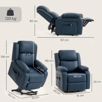 HOMCOM Sillón Relax Eléctrico Reclinable Levanta Personas, Sillón Elevador, con Respaldo Alto, Control Remoto, Reposapiés, Acolchado Grueso, Tapizado en PU, Bolsillos Laterales, Azul Oscuro - details 2