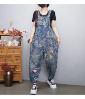 Traje De Piernas Anchas Para Mujer Con Estampado Floral Y Bolsillos Estilo Casual Streetwear Denim Rompers De Talla Grande Con Cinturones Y Mangas - details 2