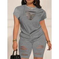 Conjunto De Moda Para Mujer Talla Grande 1XL-5XL Camiseta Corta Y Shorts Estampados 2 Piezas Ropa Casual De Color Sólido - details 2
