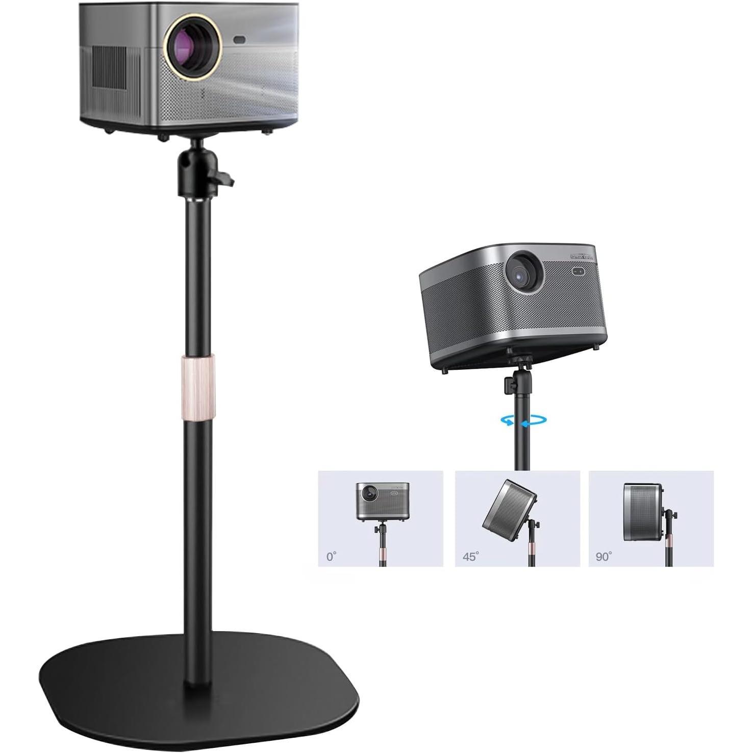 Soporte para proyectores de Metal, Soporte para proyector de Escritorio Altura Ajustable de 30 – 47 cm, con rotación de ángulo de 360°, Soporte Universal para electrónica y cámara, 1/4 "