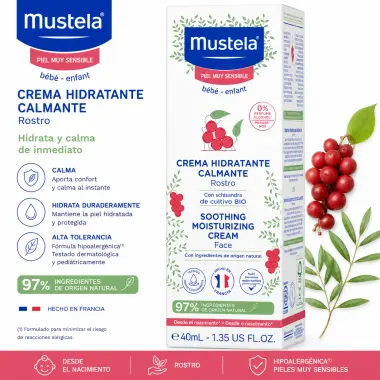Crema Mustela Hidratante Calmante Facial 40 ml – Piel Muy Sensible del Bebé - 1