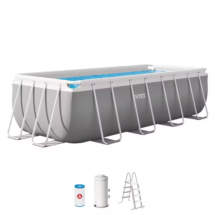 INTEX - Piscina desmontable rectangular Prism Frame de hasta 5 metros, incluye depuradora y escalera, color gris, resistente y duradera, +6 años, 45-60 min. montaje, piscinas desmontables grandes, piscinas familiares - 1