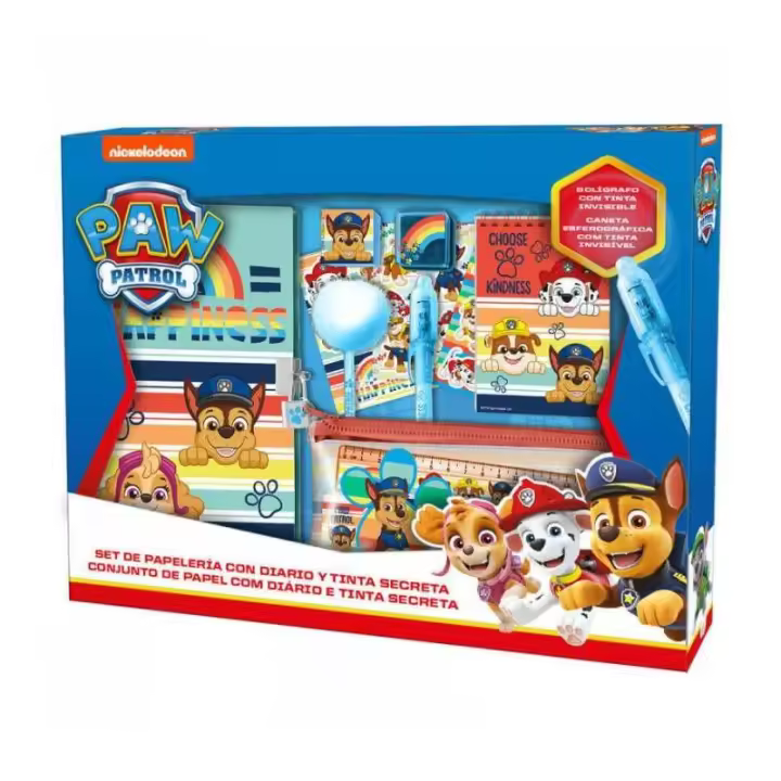 Kids SET PAPELERIA PAW PATROL - Cuaderno A4, Cuaderno Pequeño, Estuche Metálico, Regla, Goma de Borrar, Sacapuntas, Bolígrafo y Lápices de Colores - 1
