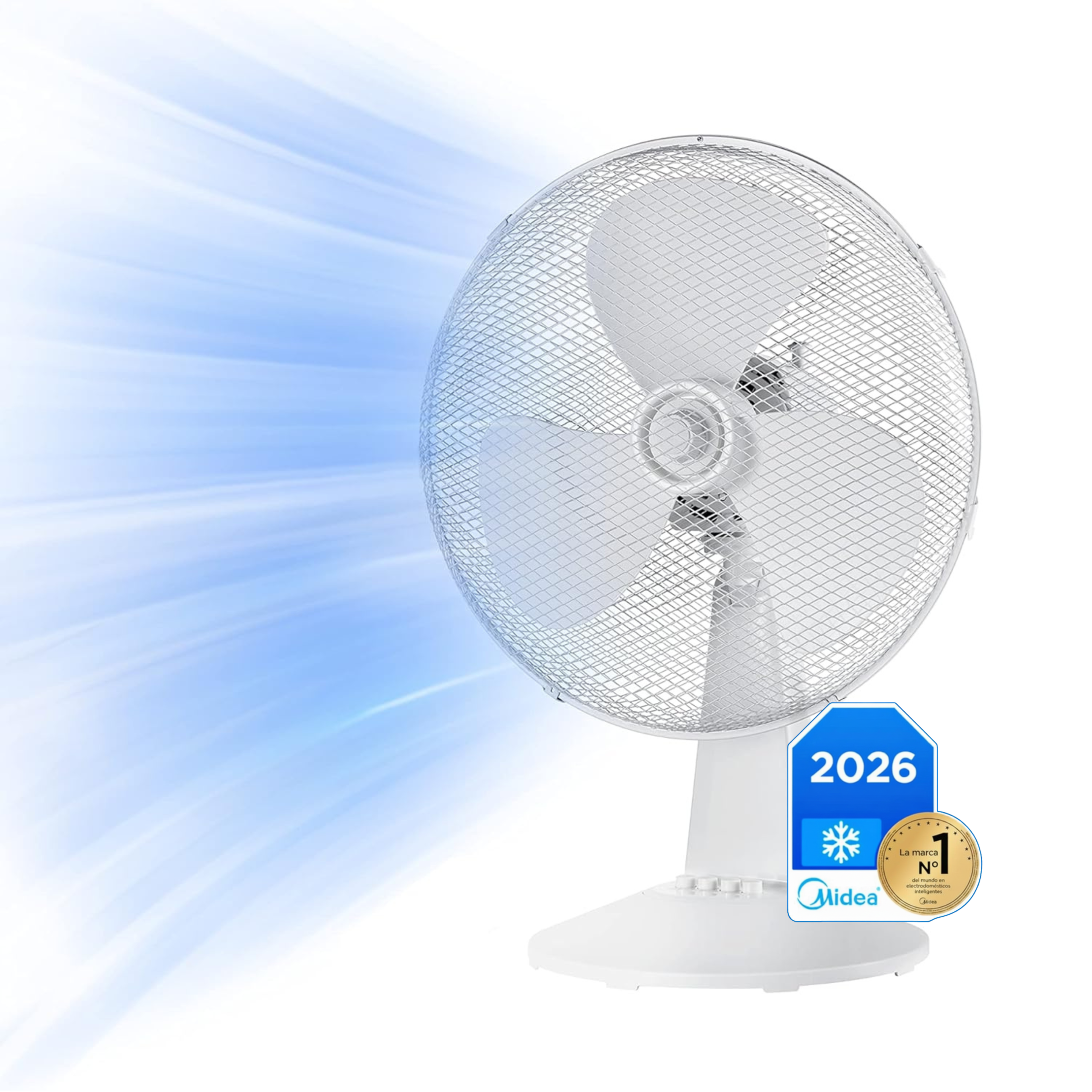 MIDEA Ventilador de Mesa de 3 Velocidades y 40 W - Ventilador Pequeño de 40 cm Silencioso con Oscilación 90º - Flujo de Aire Potente, Ligero y Fácil de Transportar, Bajo Consumo, Cabezal Reclinable