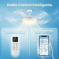 Ventilador de techo moderno blanco con luz LED 55W, aspas retráctiles ocultas, 6 velocidades, motor DC 30W silencioso, mando a distancia y app, lámpara ventilador decorativa de bajo consumo para salón, dormitorio, comedor y habitación, Don Feliz - details 1