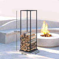 Outsunny Estante de Leña Metálico, Soporte para Leña de Chimenea, Leñero Exterior con Base Elevada, para Interior y Exterior, Carga 100 kg, 33x33x110 cm, Negro - details 2