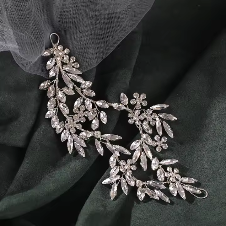 Headband De Plata Con Flor De Cristal Accesorio De Cabello Para Boda Hecho a Mano Diseño Nuevo Para Mujer Vines De Cabello De Novia - 1