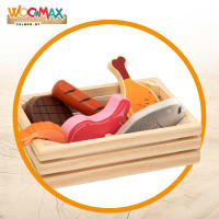 WOOMAX - Set 2 cajas con comida, de madera, contiene 13 piezas, mulso de pollo, pescado, salchicha, gamba, hamburguesa, filete, juguete infantil, educativo, +24 meses - details 1
