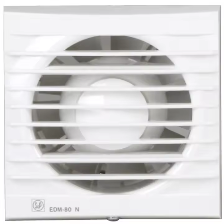 S&P - Extractor de baño EDM-80 N de 10 cm y 80 m³/h, ultra silencioso a 33 dB, ideal para ventilación constante y control de humedad en baños pequeños, color blanco - 1