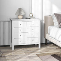 HOMCOM Cómoda con 5 Cajones, Cómoda Dormitorio con Patas Elevadas, Cajonera para Salón, Oficina, Estilo Moderno, 79x39,5x80,5 cm, Blanco - details 1
