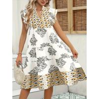 Vestido De Verano Para Mujer plus Talla Con Estampado Floral Elegante Cuello En V Manga Larga Sin Mangas A-Line Longitud De Rodilla - details 3