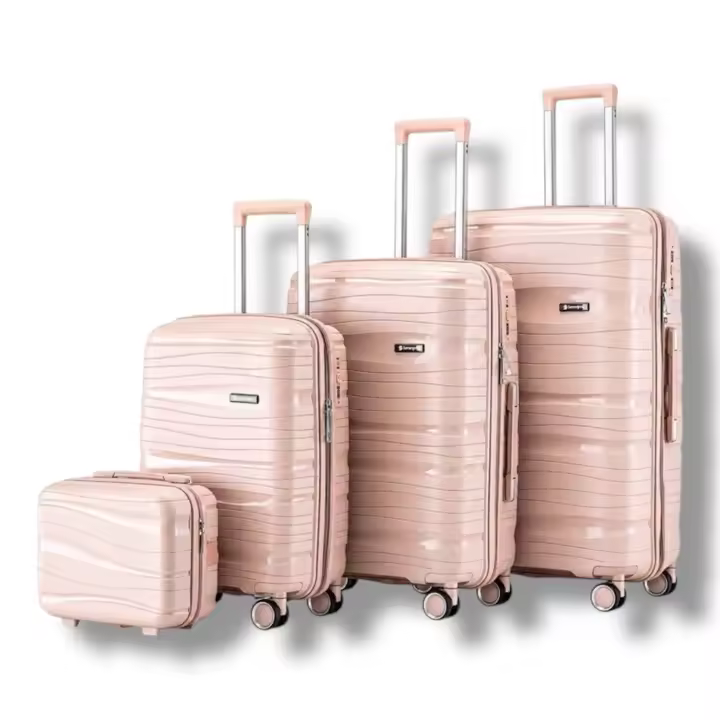 Juego de equipaje SKYCASES Travel One de 4 piezas: equipaje de mano y maletas para facturar – 32L/60L/98L – Candado de combinación – Ruedas silenciosas de 360° – Ligero y resistente – Diseño moderno – Rosa claro - MALETAS - 1