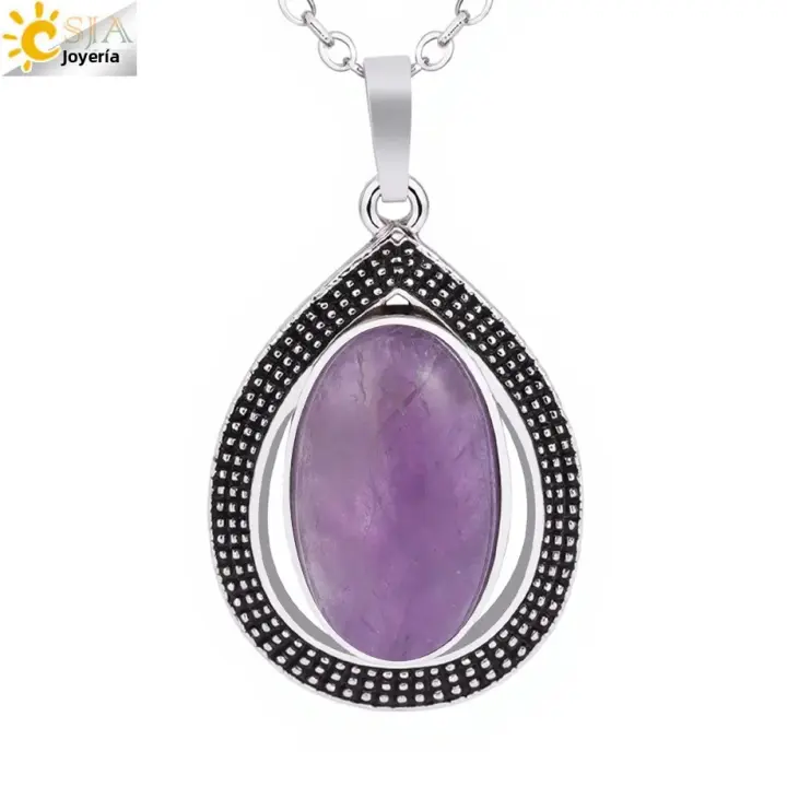 Collar Colgante De Gota De Agua Con Piedra Natural Para Mujer Perla Ovalada De Amatista Rosa Cristal Colgante De Moda H633 - 1